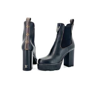 Louis Vuitton Beaubourg Chelsea LV Monogram Platform Calfskin Ankle Boots 36.5